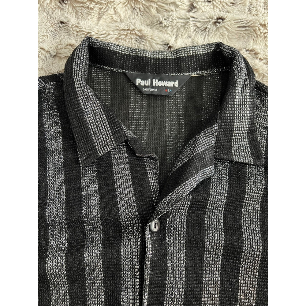 Vintage Y2K Paul Howard Black & Silver Striped Casual Button up Shirt Mens Sz. M - Picture 11 of 14
